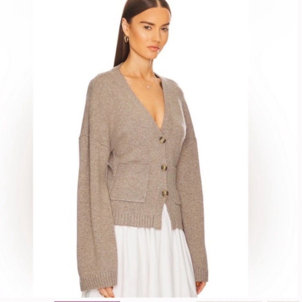 Helsa Sanna Cardigan Medium Taupe Wool Blend Button Up - Picture 2 of 9